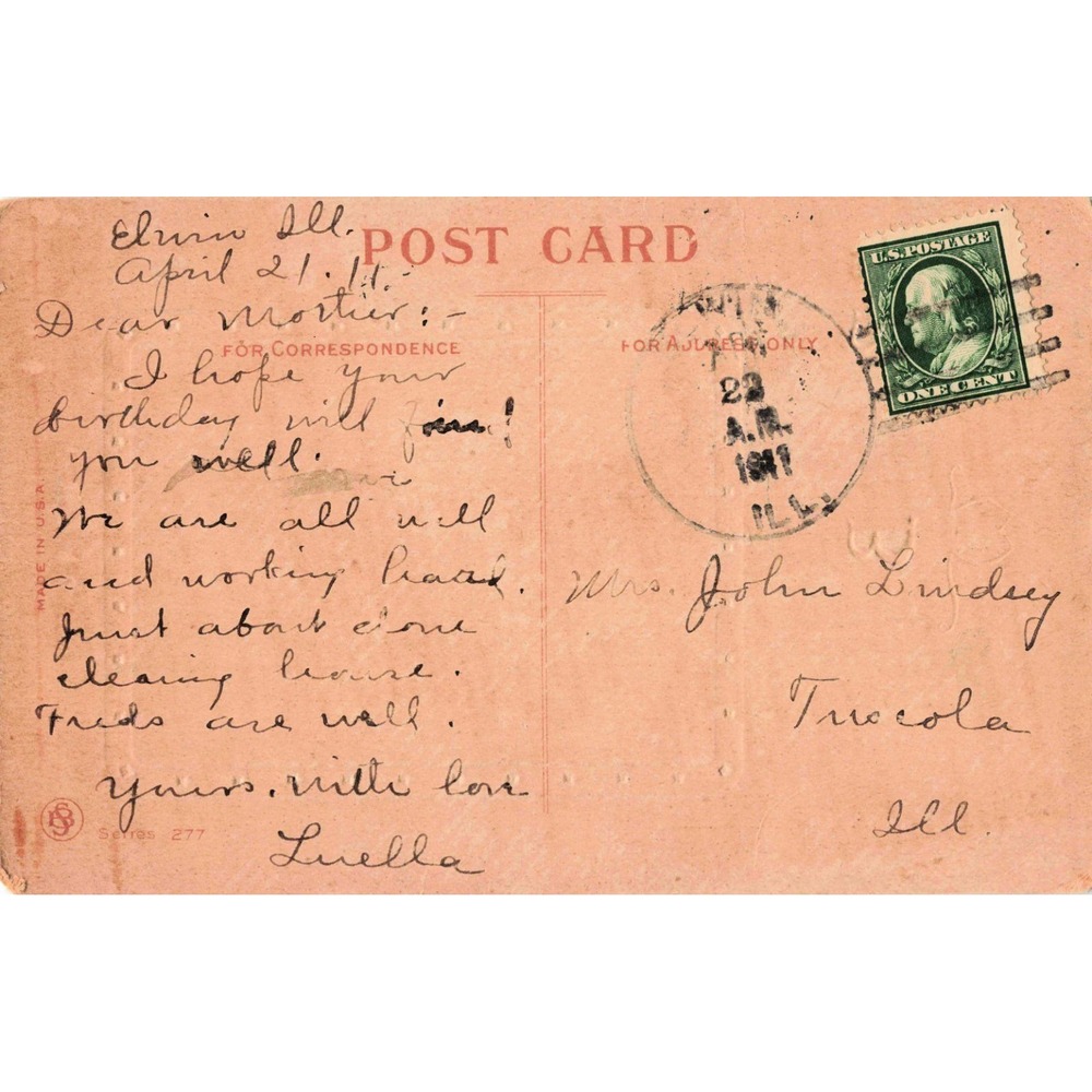 Vintage 1911 Best Birthday Wishes Postcard Winter Landscape Moonlit Cottage VG- - Picture 2 of 2